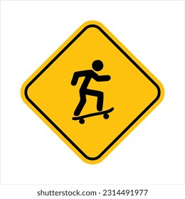 yellow sign custom with skater icon, isolated on white background, sign symbol custom. humour sign, Vector illustration