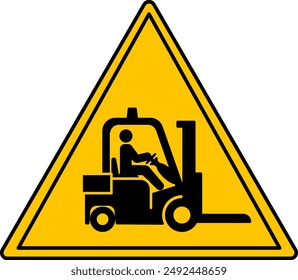 Yellow Sign Forklift trucks. Vector Icon. Carefully. Industrial Vehicles. Danger Warning Sign