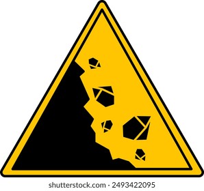 Yellow Sign Generic Caution. Vector Icon. Big Stones Falling from the Mountain. Danger Warning Sign