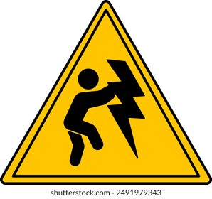 Yellow Sign High Voltage Overhead. Vector Icon. Danger Warning Sign