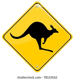 Yellow sign with a kangaroo, vector illustration