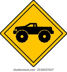 Yellow Sign Monster Truck Only. Warning Road Sign. Car, Vehicle. Vector Icon