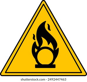 Yellow Sign Oxidizer. Vector Icon. Combustible Substances and 
Chemicals that Oxidize. Danger Warning Sign