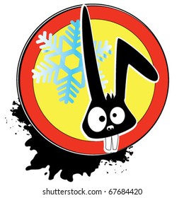 yellow sign with a picture of a rabbit