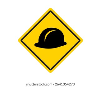 Yellow sign safety helmet vector. Sign, helmet, safety, yellow, illustration, construction, equipment. Can use for infographic, banner, poster, web design. Vector Isolated on white background.