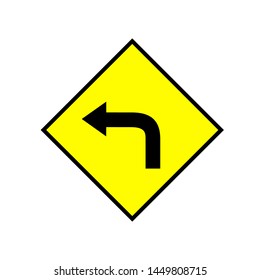 yellow sign street sharp turn to right