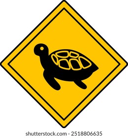 Símbolo amarelo Tortoise Crossing. Sinal de Estrada Humorística, Adesivo. Ícone de Vetor