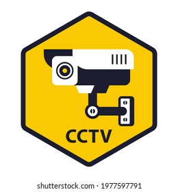 yellow sign is under video surveillance. flat vector illustration.