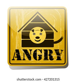 Yellow sign warning about an evil dog