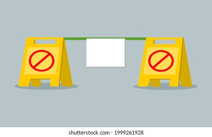 Yellow sign warning barrier with white paper copy space for text flat vector.