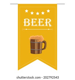 a yellow sign with a wooden cup of beer, some text and stars