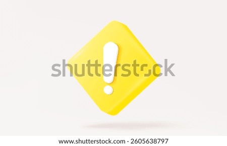 Yellow signal emergency warning symbol 3d vector icon symbol on isolated pastel background. Error attention alert safety concept. exclamation careful advice help important, illustration elements.