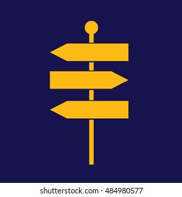 Yellow signpost icon vector illustration. Blue background