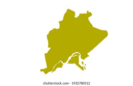 Yellow silhouette of Bandar Seri Begawan map in Brunei Darussalam on a white background