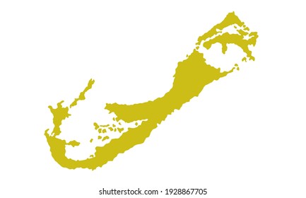 Silueta amarilla del mapa de Bermudas sobre fondo blanco