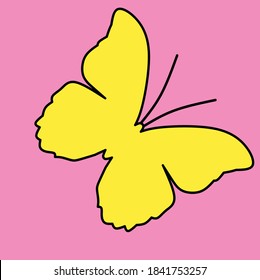 Yellow Silhouette of a butterfly with pink background 