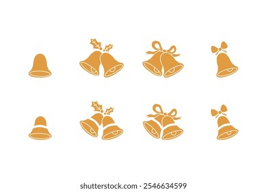 Yellow silhouette of Christmas bell. Decorating Christmas bells with ribbons. Holiday celebration decoration. Vector.