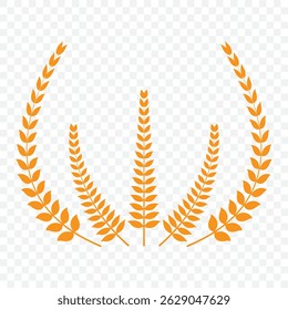 yellow silhouette circular laurel foliate, wheat and oak wreaths depicting an award, achievement, heraldry, nobility on white background. Emblem floral greek branch flat style - stock vector. EPS 10.