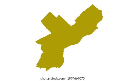 Yellow silhouette of city map of Philadelphia in Pennsylvania