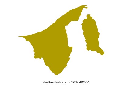 Yellow silhouette of the country map of Brunei Darussalam in Asia on a white background