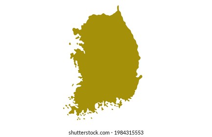 Yellow silhouette of country map of South Korea in eastern asia