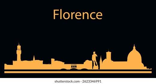 Yellow silhouette of Florence, Italy city skyline on black background. Vector