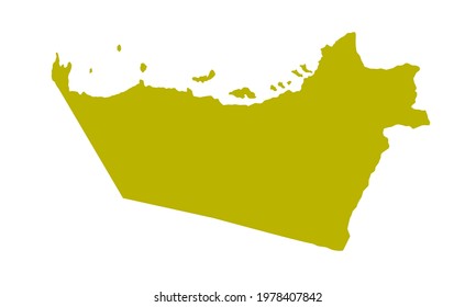 Yellow silhouette map of Abu Dhabi city in the United Arab Emirates