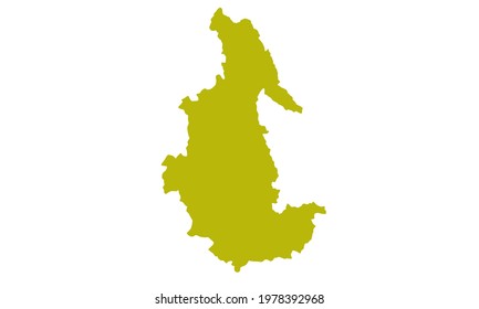 yellow silhouette of map of Ayacucho city in Peru