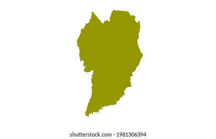 Yellow silhouette of map of the city of Curitiba in Brazil