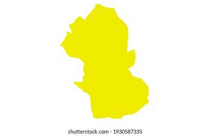 Yellow silhouette of a map of the city of Gombe in Nigeria on a white background