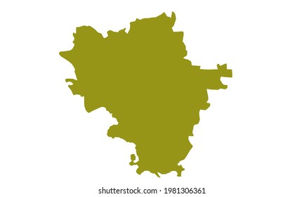 Yellow silhouette of a map of the city of Halle in Germany