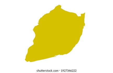 Yellow silhouette of a map of the city of Lisbon in Portugal on a white background