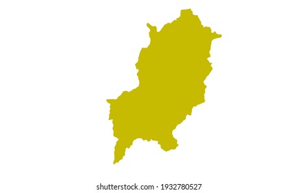 Yellow silhouette of a map of the city of Luang Prabang in Laos on a white background