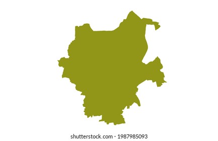 Yellow silhouette map of the city of Monchengladbach in Germany on white background