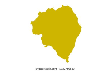 Yellow silhouette of a map of the city of Namyangju in South Korea on a white background