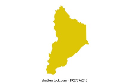 Yellow silhouette of map of the city of Neuquen in southern Argentina on a white background