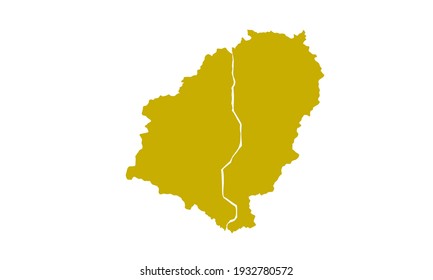 Yellow silhouette of a map of the city of Seongnam in South Korea on a white background