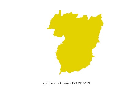 Yellow silhouette of a map of the city of Vila Real in Portugal on a white background