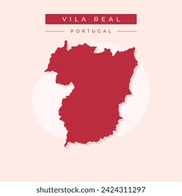 Yellow silhouette of a map of the city of Vila Real in Portugal on a white background