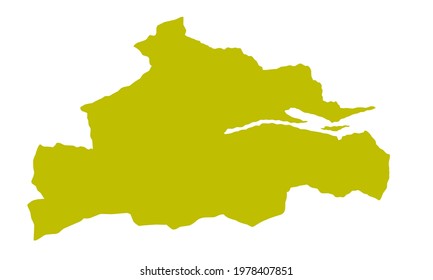 Yellow silhouette map of Cork city in Ireland