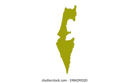 Yellow silhouette map of the country of Israel in the middle east