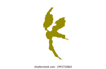 Carte de silhouette jaune de l'île de Halmahera dans le nord de Maluku