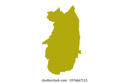 Yellow silhouette of map of the island of Madeira in Portugal