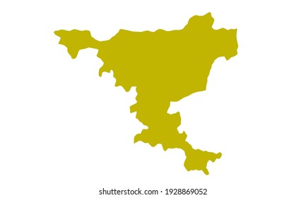 Yellow silhouette of map of the state of Jigawa in northern Nigeria on white background