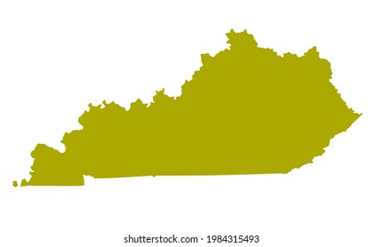 Yellow silhouette of map of the state of Kentucky in the United States of America