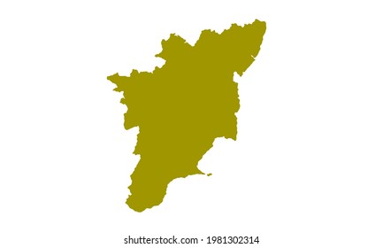 yellow silhouette map of the state of Tamil Nadu in India