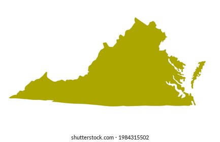 Yellow silhouette of map of the state of Virginia in the United States of America