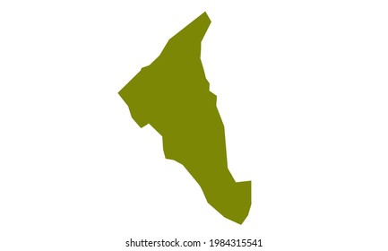 Yellow silhouette map of the Tutong District in Brunei Darussalam