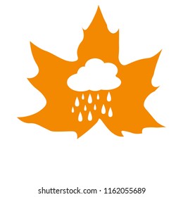 Yellow silhouette of a maple leaf with a rain cloud