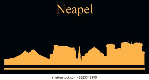 Yellow silhouette of Neapel, Italy city skyline on black background. Vector

